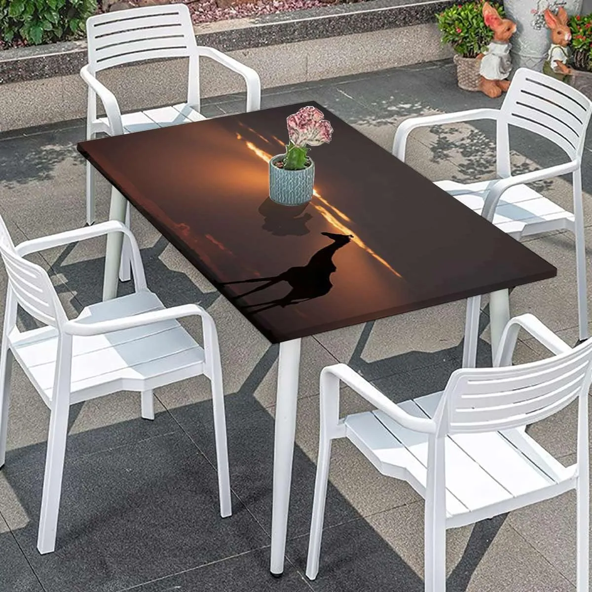 Orange Black Tablecloth for Folding Table on Bushes by The Lake Surface Horizon Waterproof Spill-Easy to Wipe, Great for Picnic Party Outdoor Patio Giraffes Fits up 5 Foot Tables