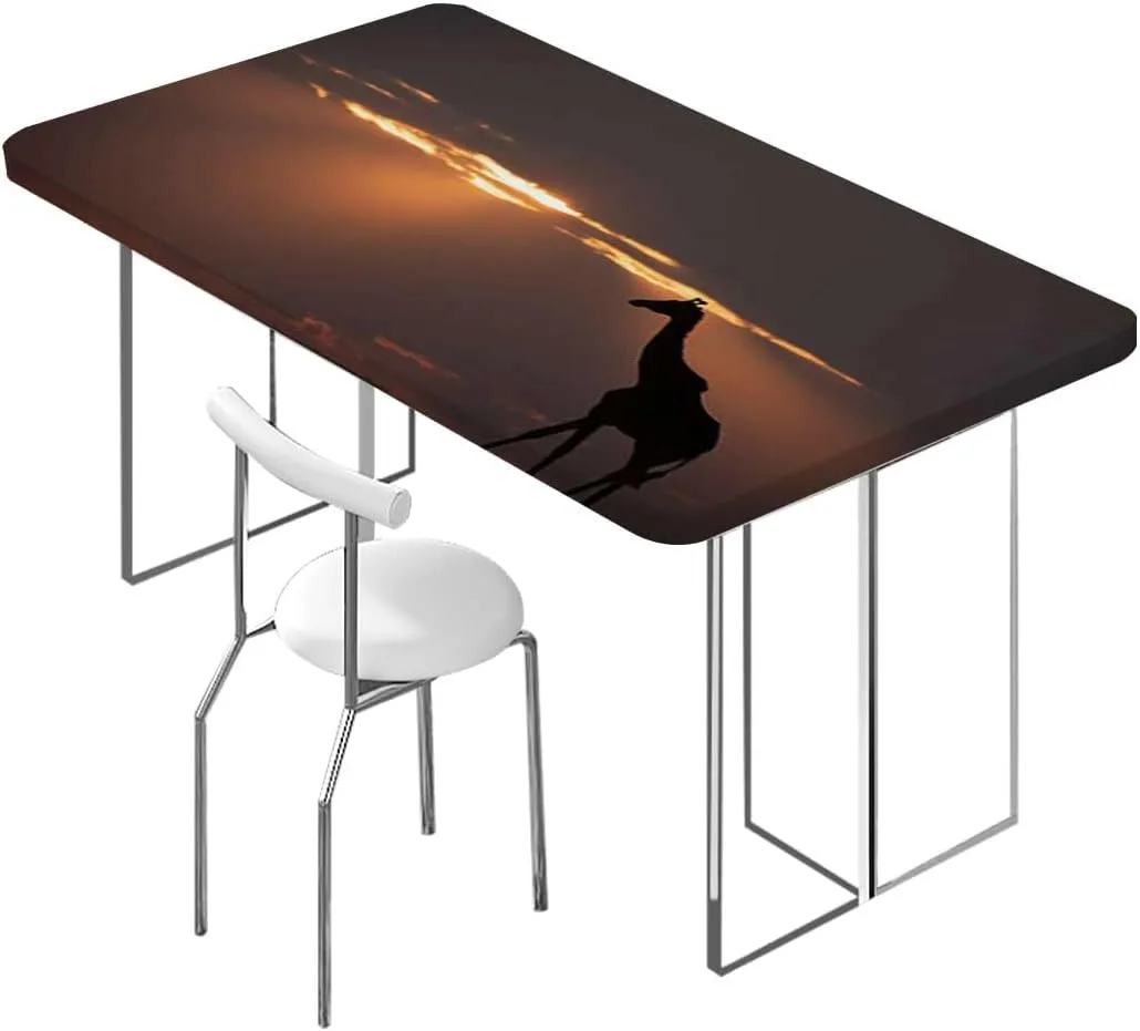 Orange Black Tablecloth for Folding Table on Bushes by The Lake Surface Horizon Waterproof Spill-Easy to Wipe, Great for Picnic Party Outdoor Patio Giraffes Fits up 5 Foot Tables