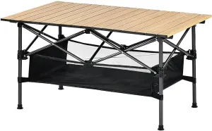 Outdoor Folding Aluminum Alloy Egg roll Table Portable Picnic Barbecue Camping Wood Grain Proof Lift Table (Wood Color(Net Bag, (37.4-21.7-19.7) inches)
