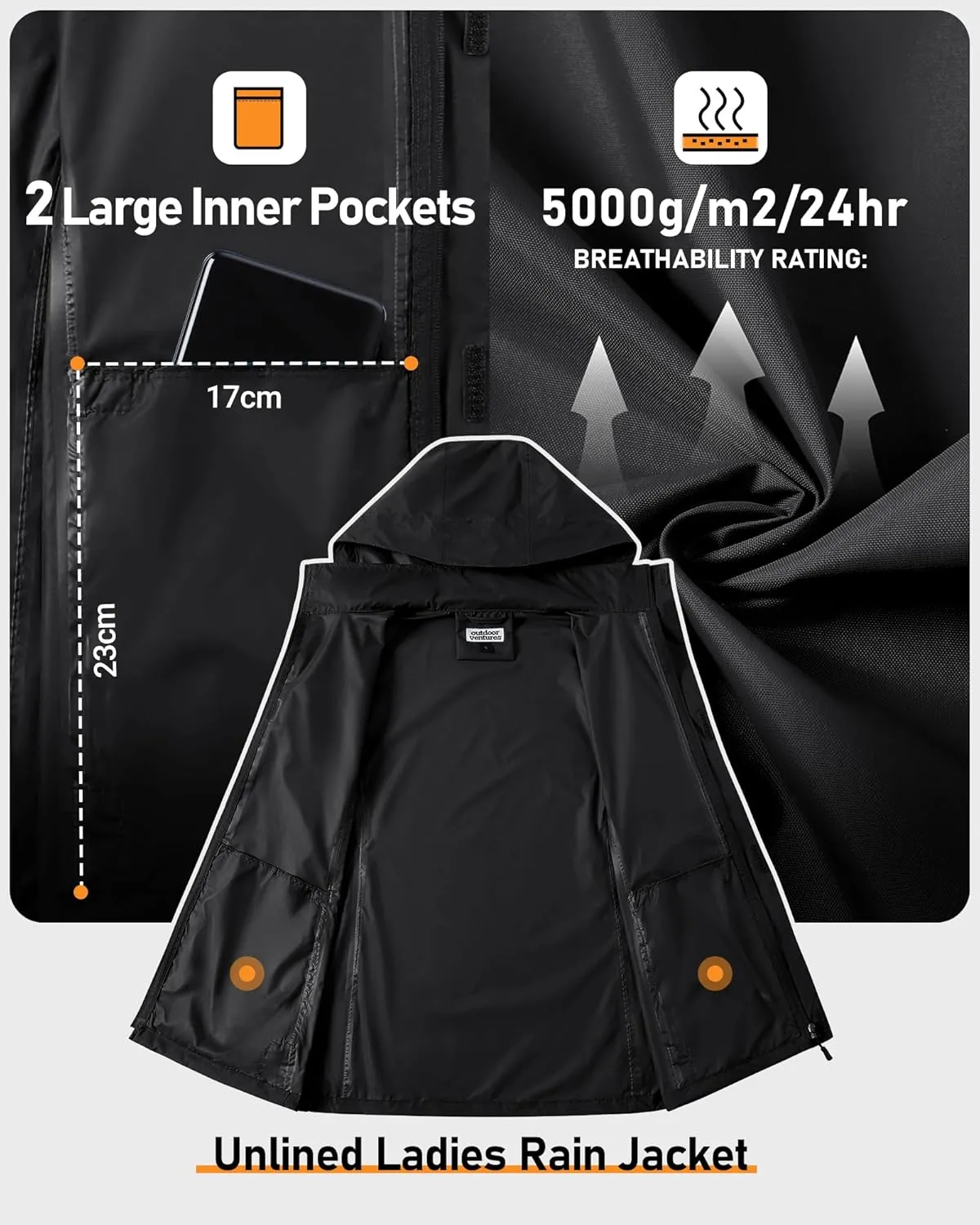 Outdoor Ventures Womens Lightweight Rain Jacket Packable Waterproof Rain Coat with Hood for Travel Windbreaker