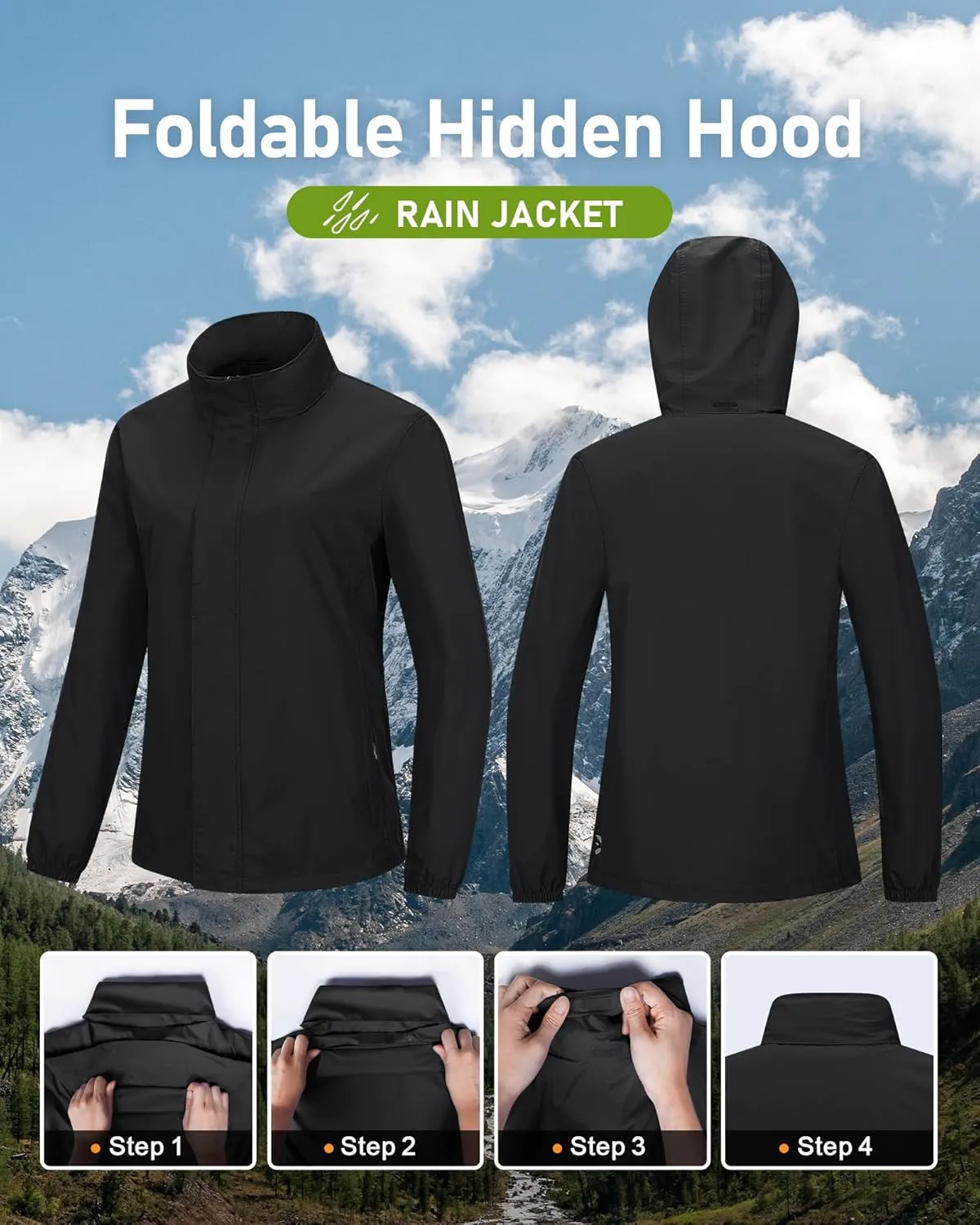 Outdoor Ventures Womens Lightweight Rain Jacket Packable Waterproof Rain Coat with Hood for Travel Windbreaker