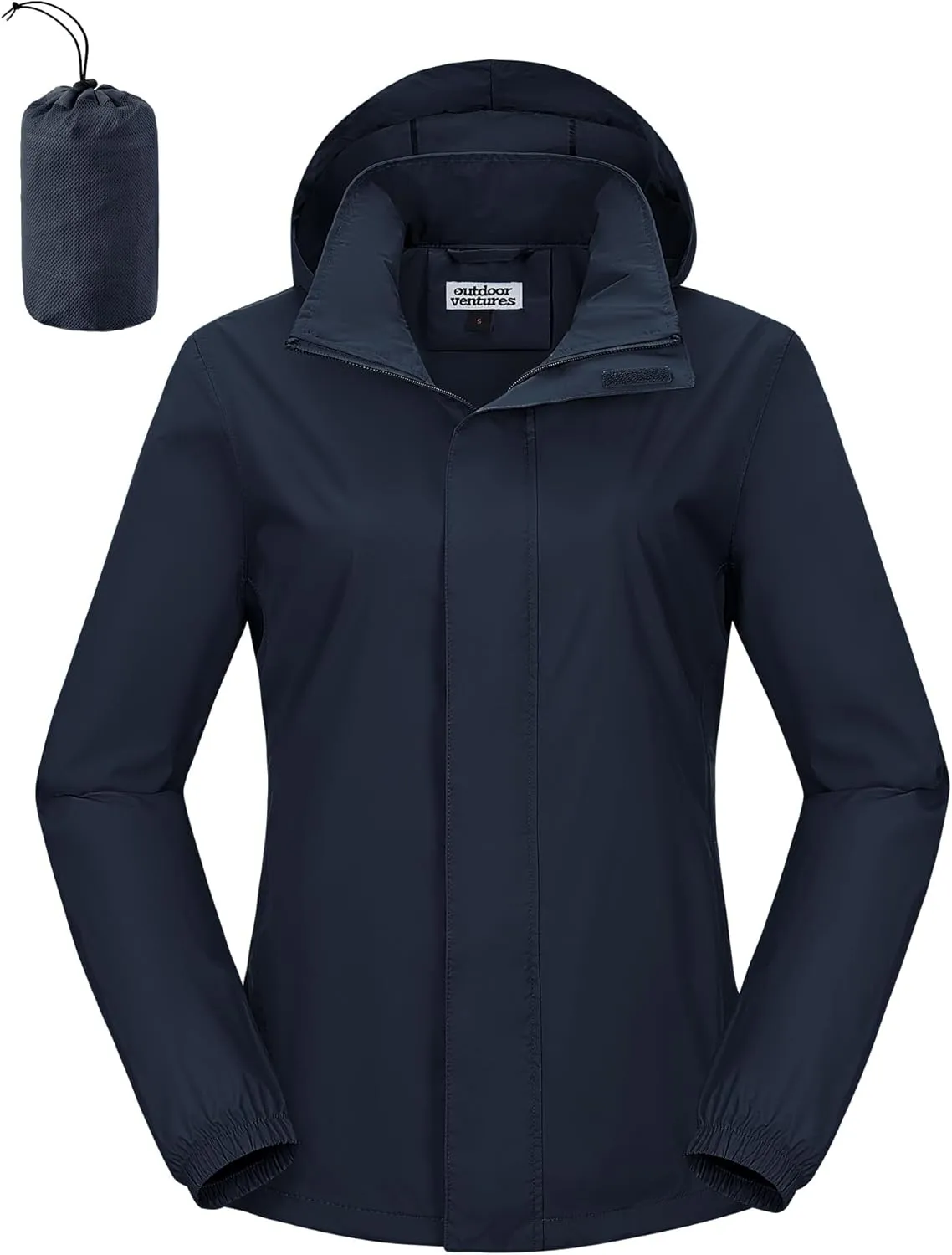 Outdoor Ventures Womens Lightweight Rain Jacket Packable Waterproof Rain Coat with Hood for Travel Windbreaker