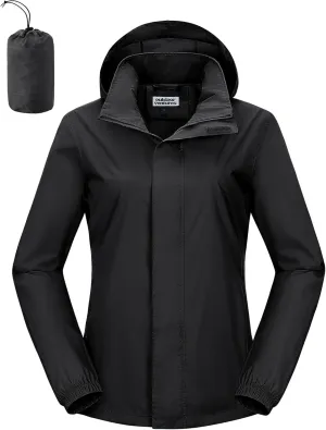Outdoor Ventures Womens Lightweight Rain Jacket Packable Waterproof Rain Coat with Hood for Travel Windbreaker
