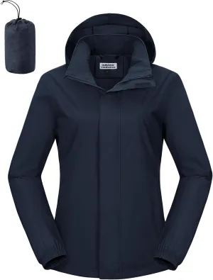 Outdoor Ventures Womens Lightweight Rain Jacket Packable Waterproof Rain Coat with Hood for Travel Windbreaker