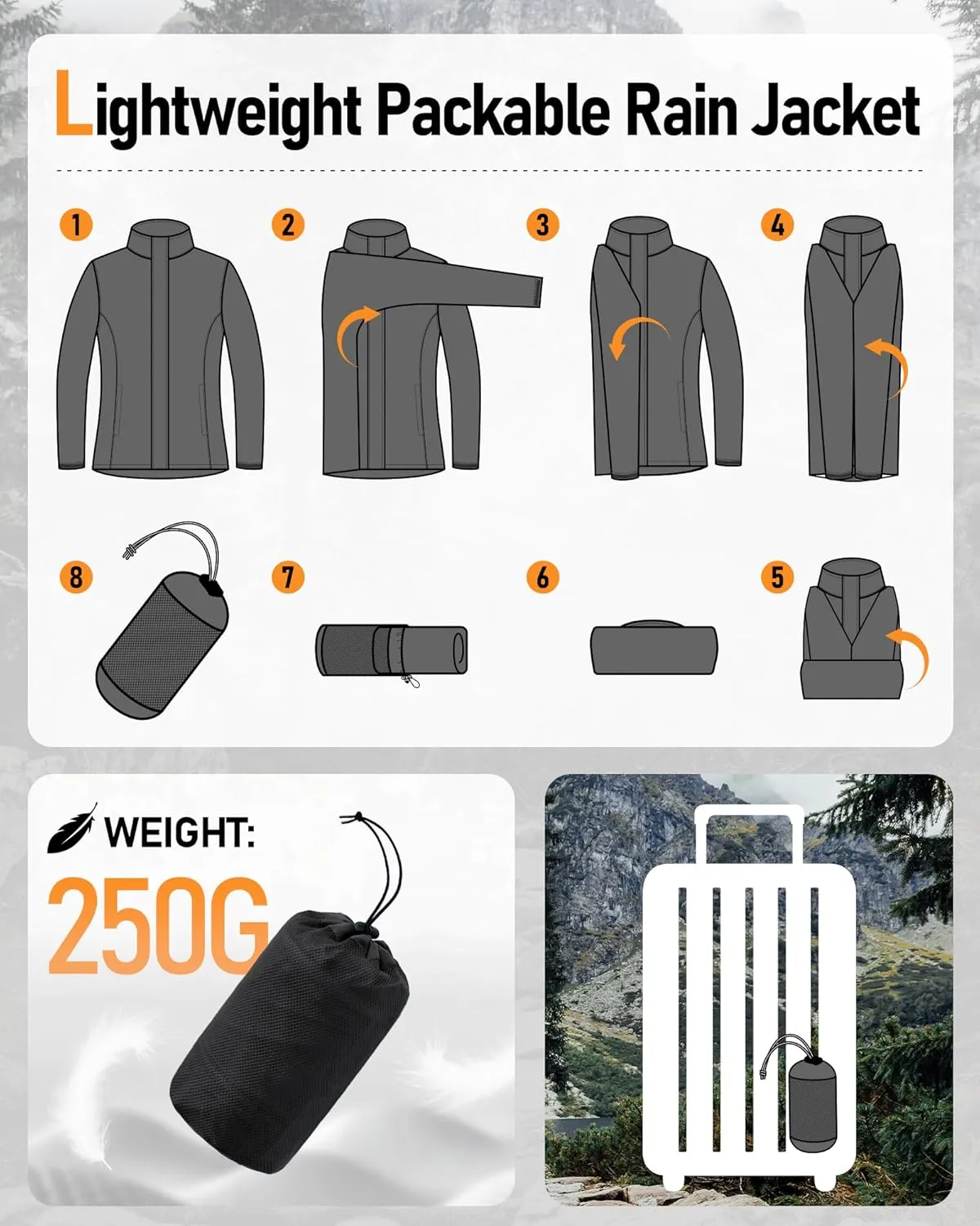 Outdoor Ventures Womens Lightweight Rain Jacket Packable Waterproof Rain Coat with Hood for Travel Windbreaker