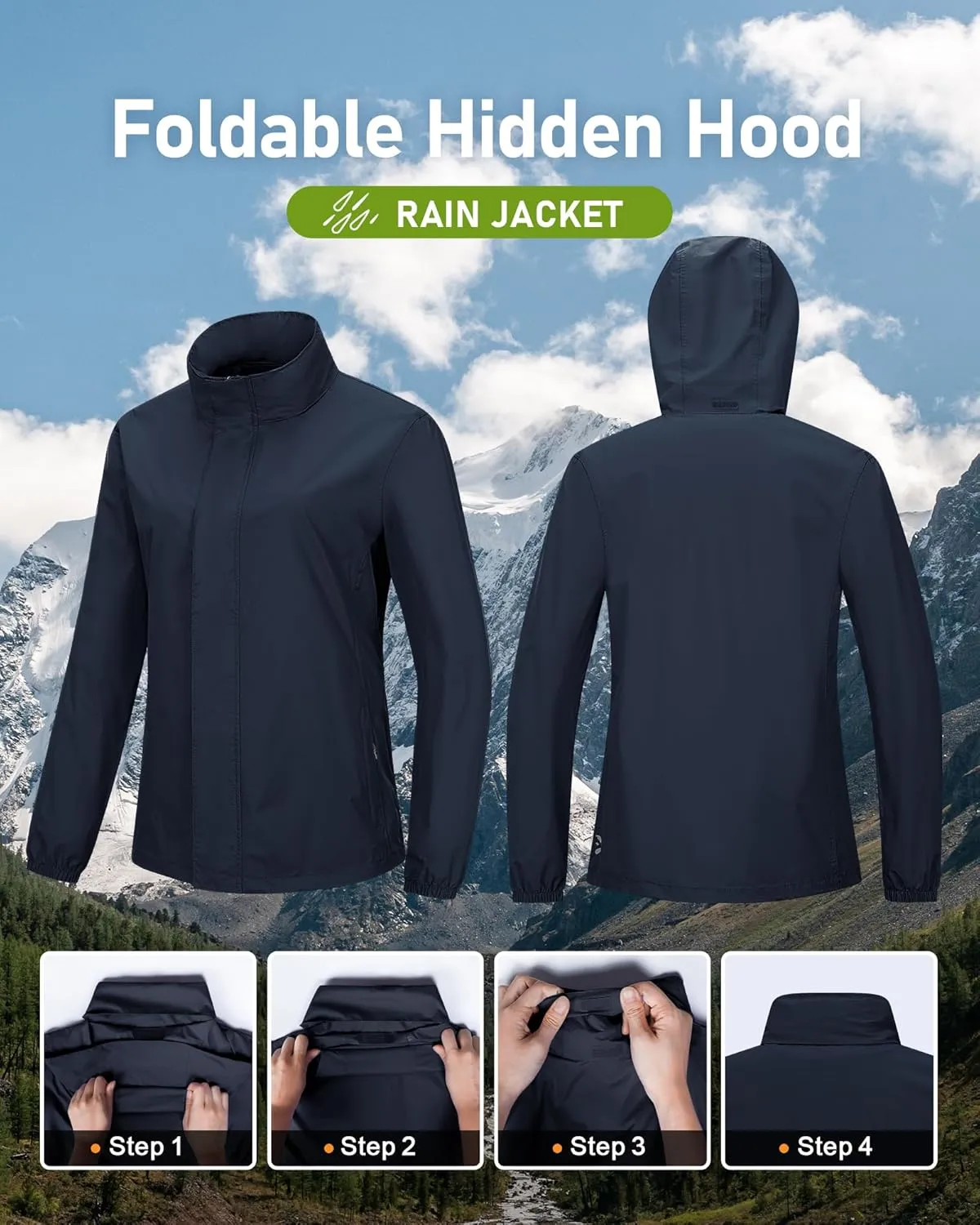 Outdoor Ventures Womens Lightweight Rain Jacket Packable Waterproof Rain Coat with Hood for Travel Windbreaker