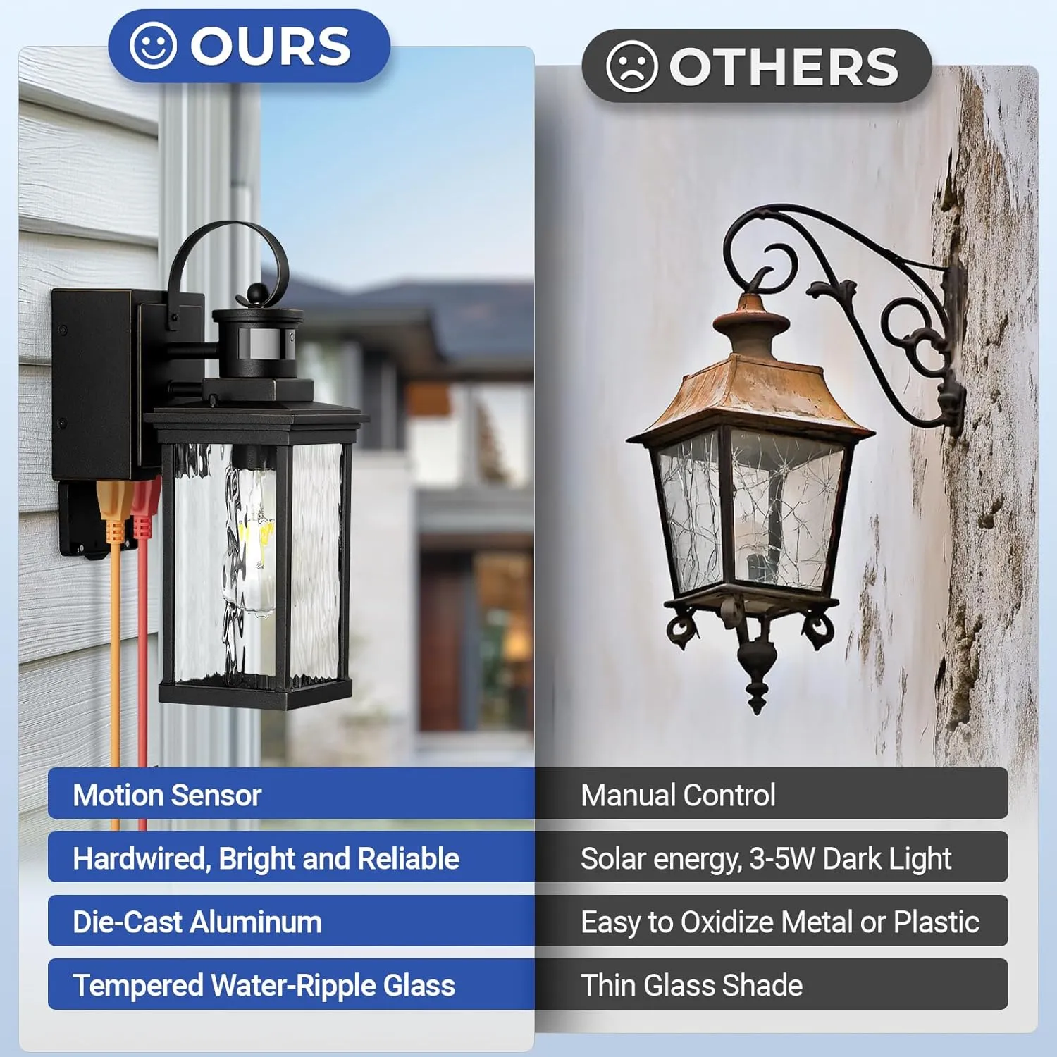 Outdoor Wall Sconce Lights with GFCI Outlet, Modern Black Gold Trim Motion Sensor Outdoor Garage Lights Wall Mount Sconce Lantern, Die-cast Aluminum Exterior Lighting Fixtures for House, Porch