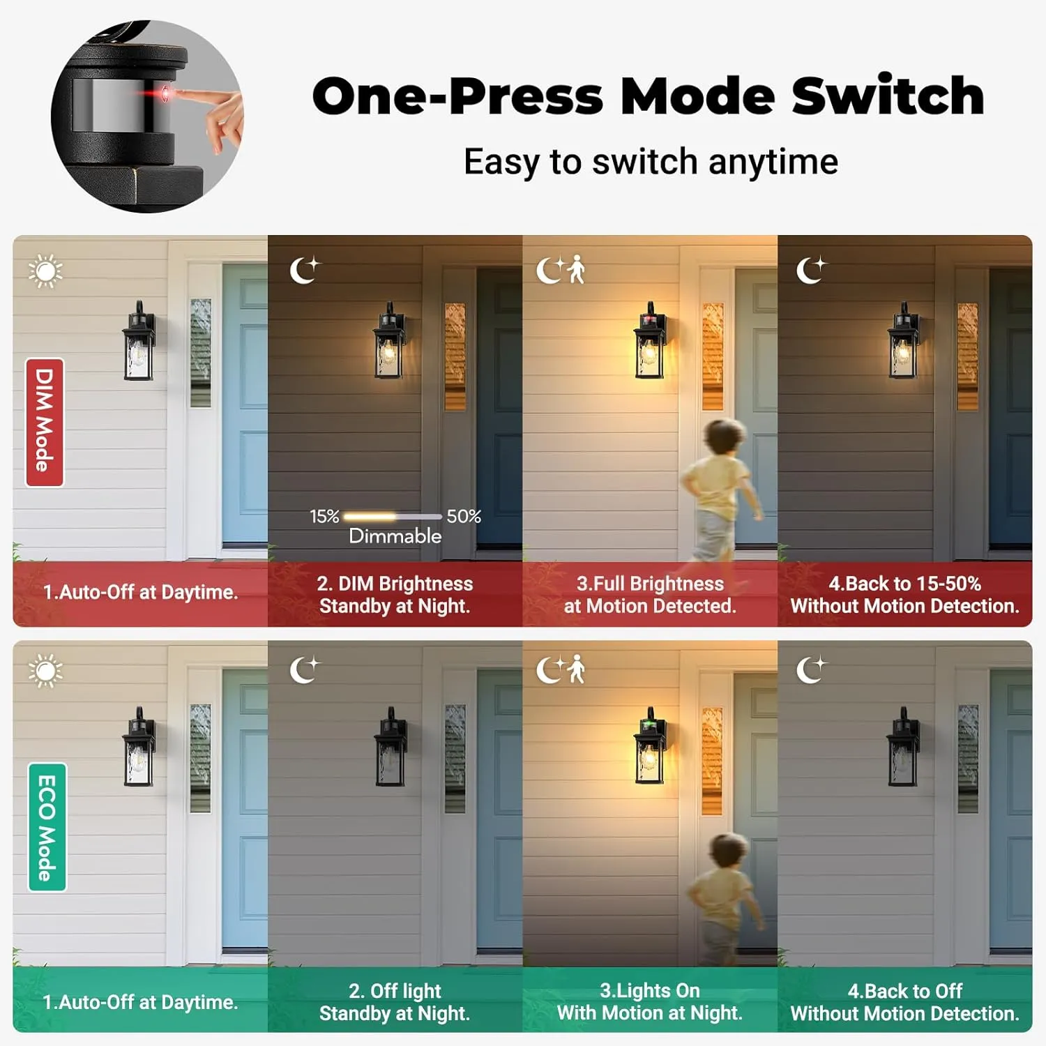 Outdoor Wall Sconce Lights with GFCI Outlet, Modern Black Gold Trim Motion Sensor Outdoor Garage Lights Wall Mount Sconce Lantern, Die-cast Aluminum Exterior Lighting Fixtures for House, Porch