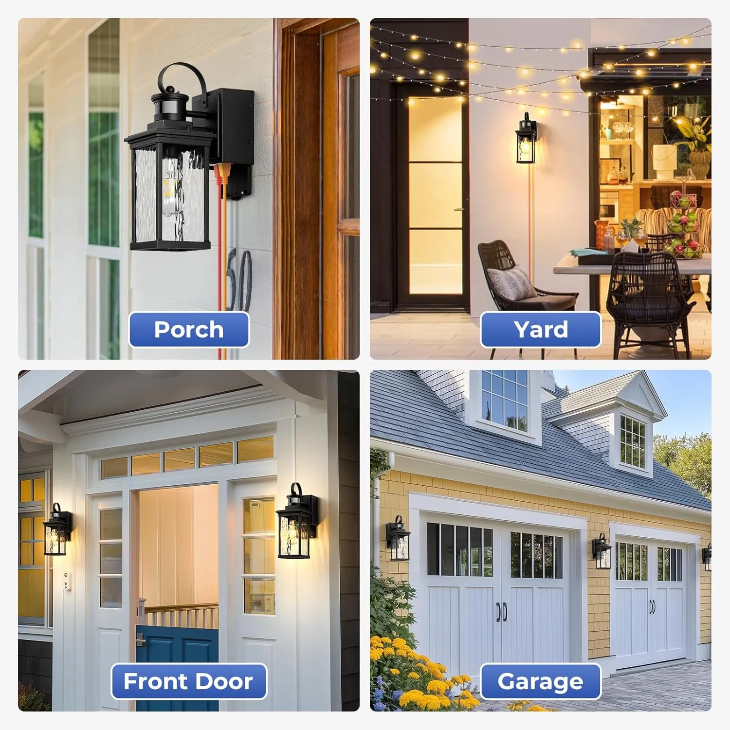 Outdoor Wall Sconce Lights with GFCI Outlet, Modern Black Gold Trim Motion Sensor Outdoor Garage Lights Wall Mount Sconce Lantern, Die-cast Aluminum Exterior Lighting Fixtures for House, Porch