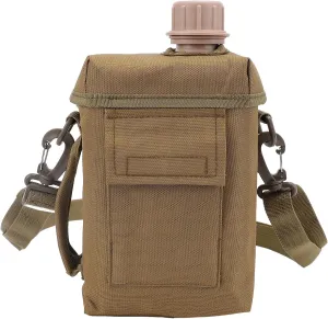 Outdoor Water Bottle - 2L Portable Water Canteen with Waist Bag, Multi Fuctional PVC Flat Camping Water Bottle for Military Surplus or Bushcraft Gear (Khaki)