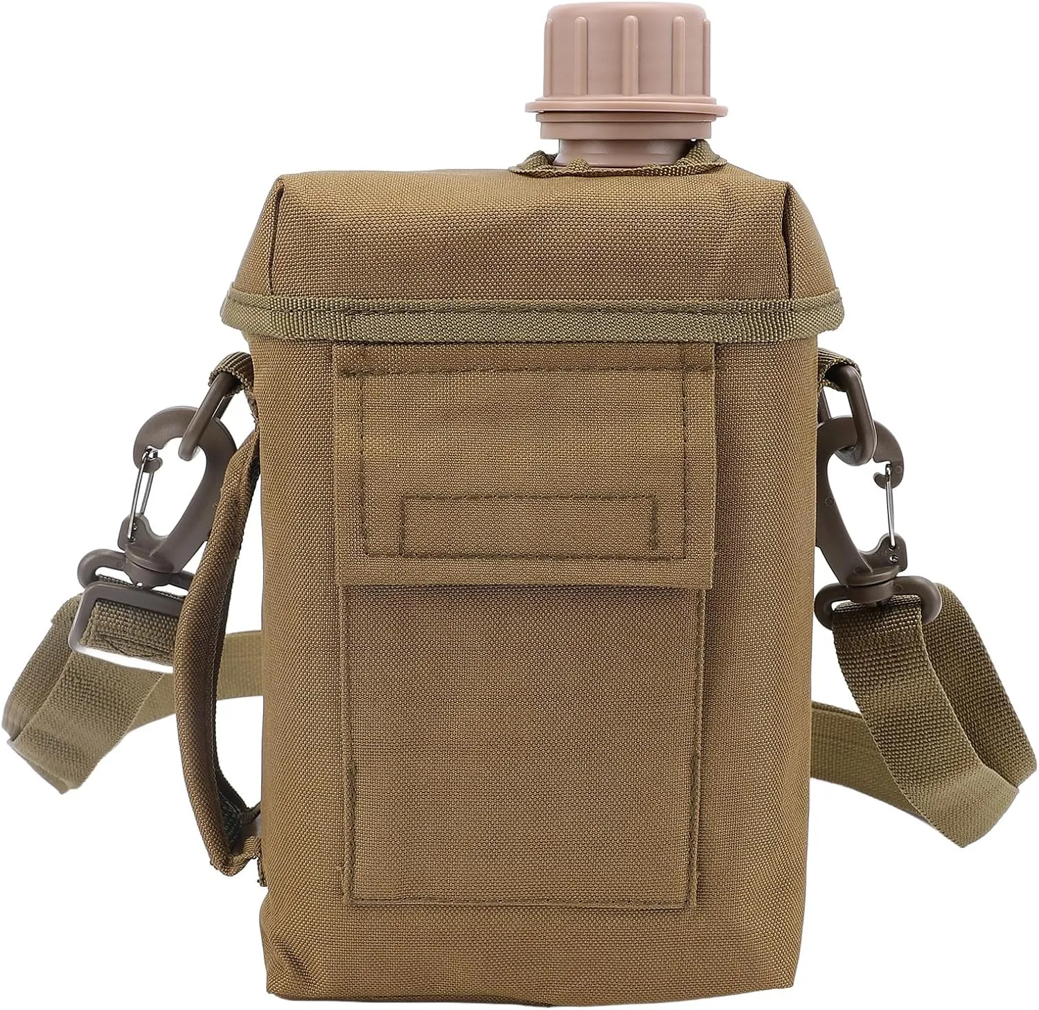 Outdoor Water Bottle - 2L Portable Water Canteen with Waist Bag, Multi Fuctional PVC Flat Camping Water Bottle for Military Surplus or Bushcraft Gear (Khaki)