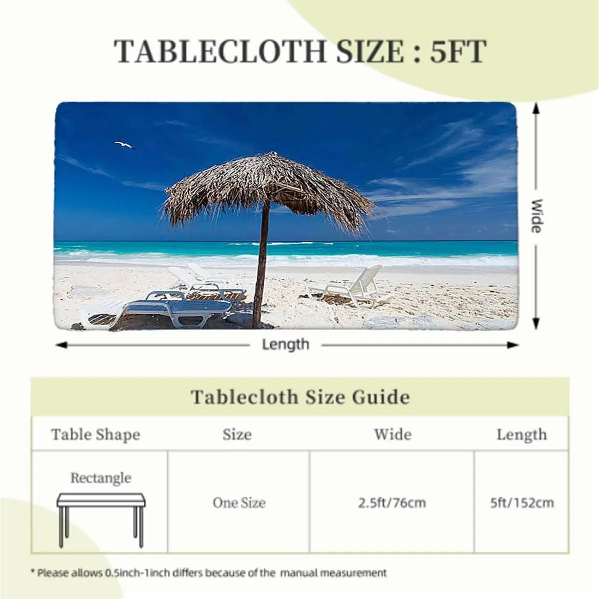Pale Brown and Turquoise Fitted Tablecloth for Rectangle Table Island Honeymoon Themed Rectangle Table Cover for Outdoor Picnic Camping Parties Landscape Fits up 5 Foot Tables