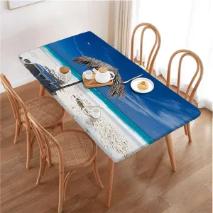 Pale Brown and Turquoise Fitted Tablecloth for Rectangle Table Island Honeymoon Themed Rectangle Table Cover for Outdoor Picnic Camping Parties Landscape Fits up 5 Foot Tables
