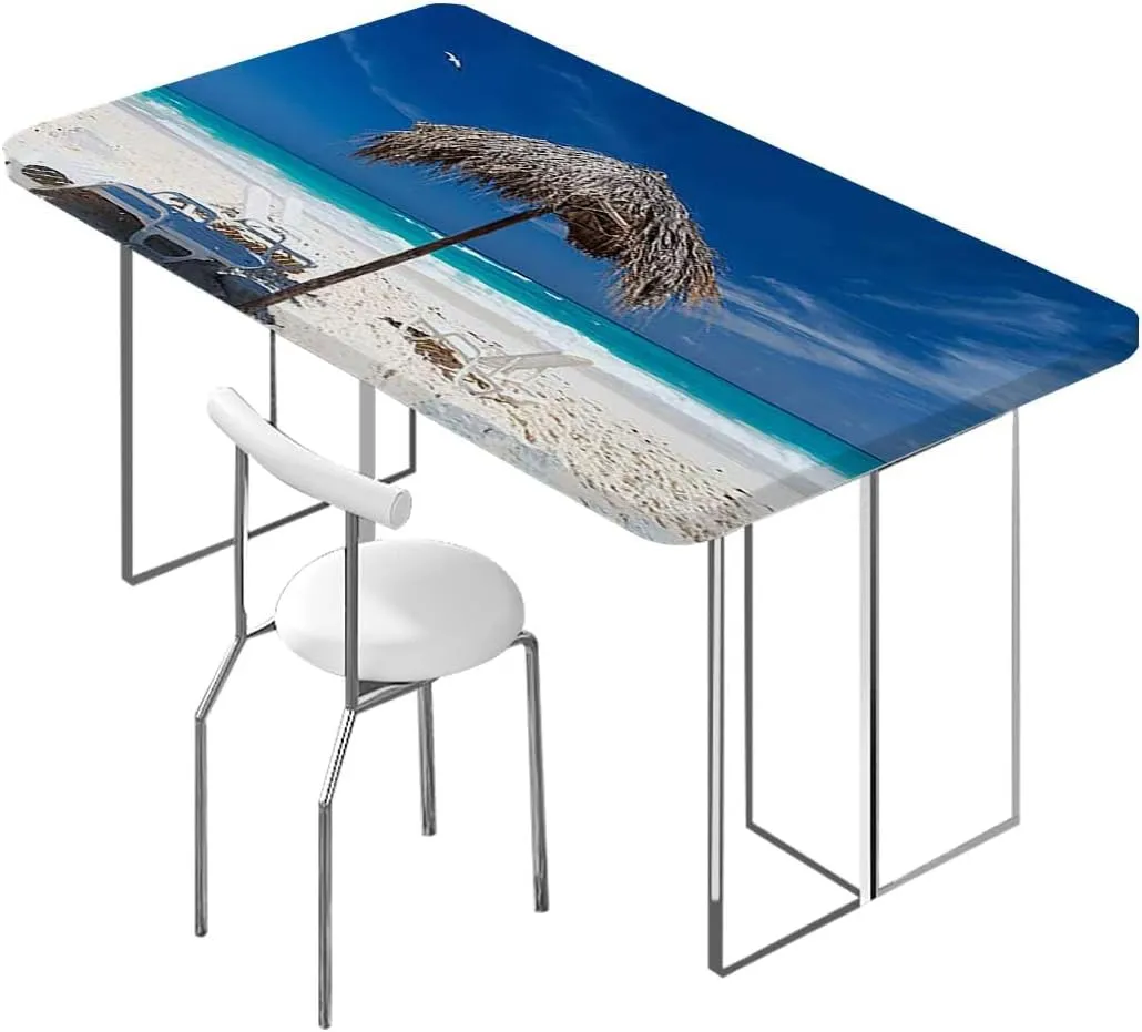 Pale Brown and Turquoise Fitted Tablecloth for Rectangle Table Island Honeymoon Themed Rectangle Table Cover for Outdoor Picnic Camping Parties Landscape Fits up 5 Foot Tables