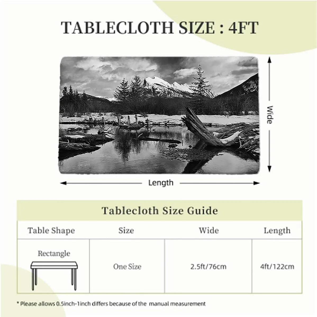 Pale Grey Fitted Table Cover for Square Tables in The Lake of The Mountain Forest Waterproof Wipeable Table Covers for Indoor, Outdoor Branch Tree Fits up 4 Foot Tables