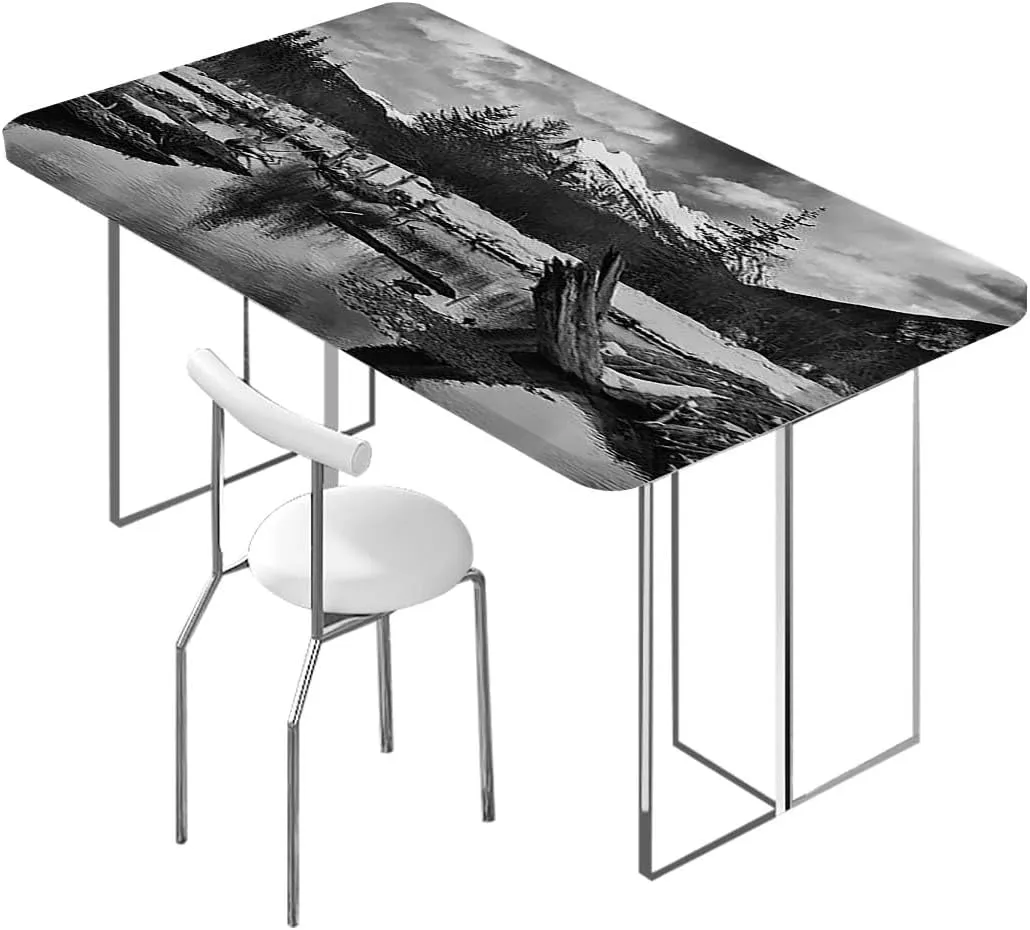 Pale Grey Fitted Table Cover for Square Tables in The Lake of The Mountain Forest Waterproof Wipeable Table Covers for Indoor, Outdoor Branch Tree Fits up 4 Foot Tables