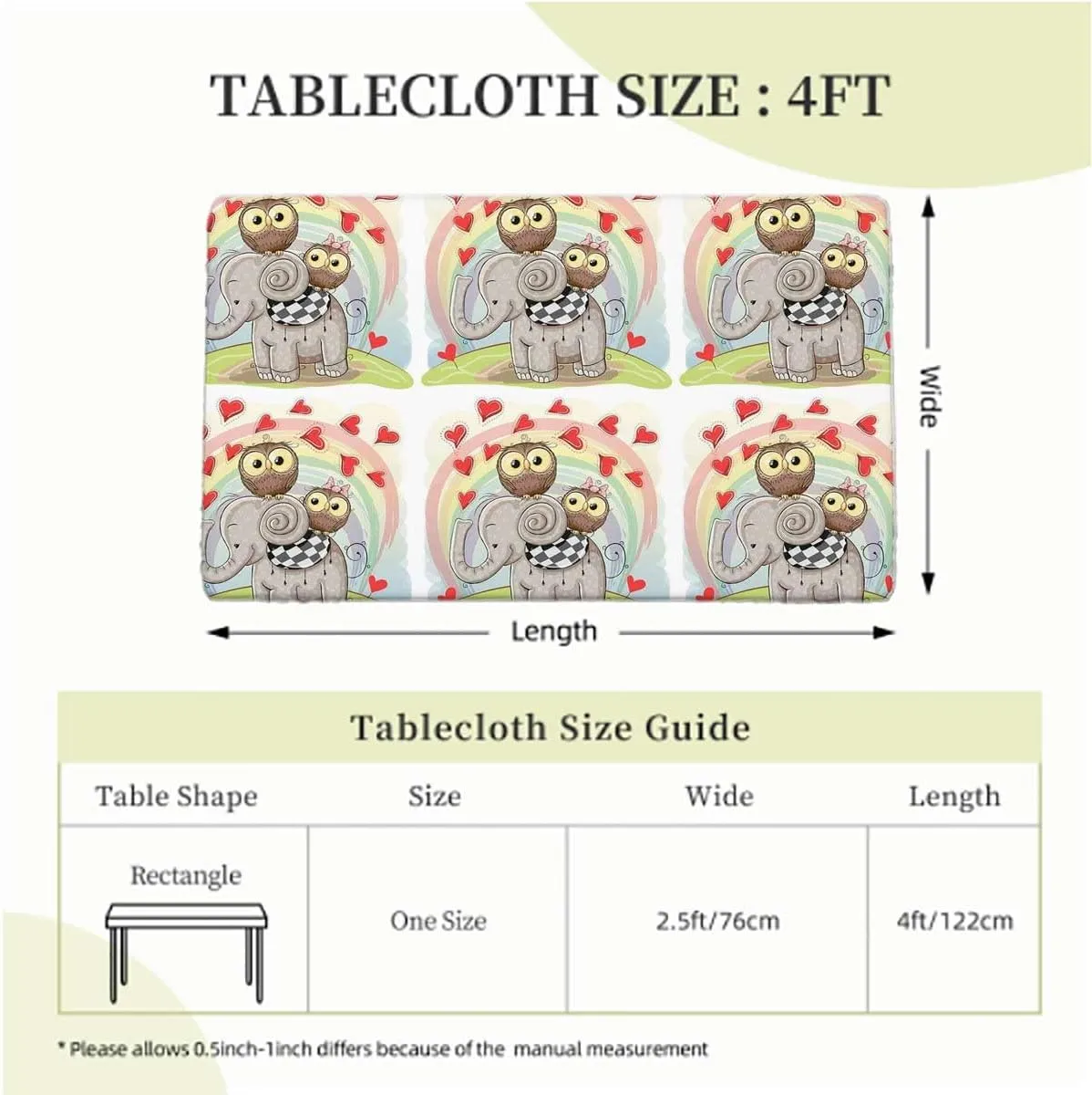 Pale Taupe Tablecloth for Folding Table Cartoon Owls Image Elastic Edged Table Cover for Farm Kitchen Dining Picnic Coffee Patio Decor Animal Family Fits up 4 Foot Tables