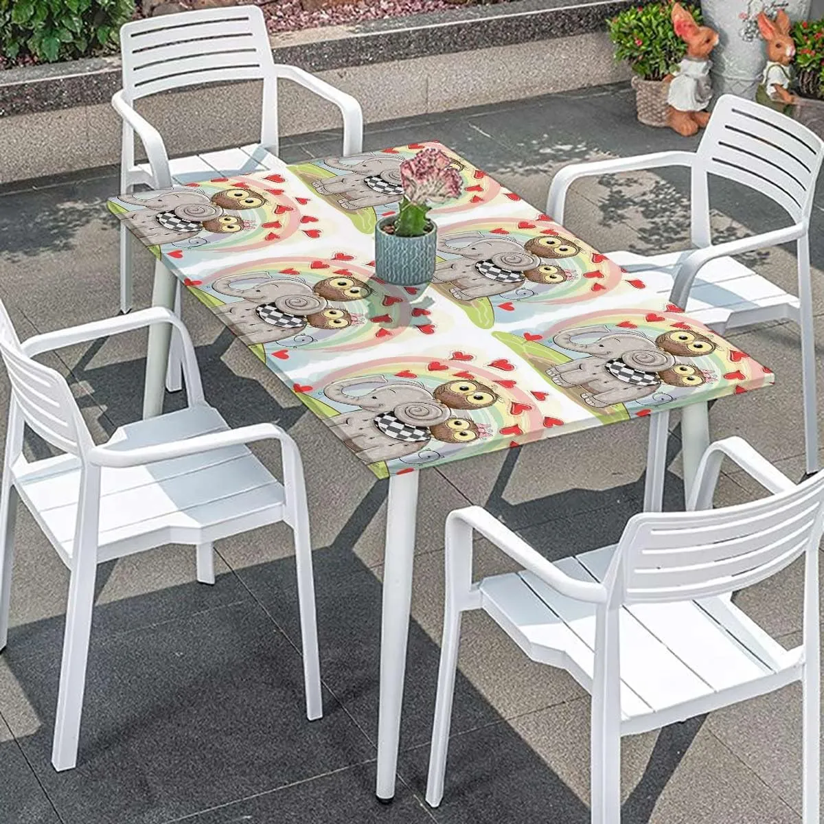 Pale Taupe Tablecloth for Folding Table Cartoon Owls Image Elastic Edged Table Cover for Farm Kitchen Dining Picnic Coffee Patio Decor Animal Family Fits up 4 Foot Tables