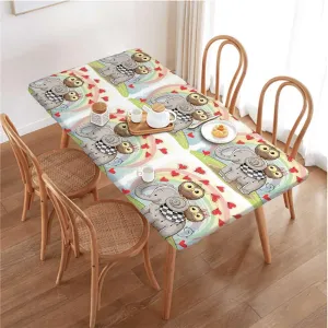 Pale Taupe Tablecloth for Folding Table Cartoon Owls Image Elastic Edged Table Cover for Farm Kitchen Dining Picnic Coffee Patio Decor Animal Family Fits up 4 Foot Tables