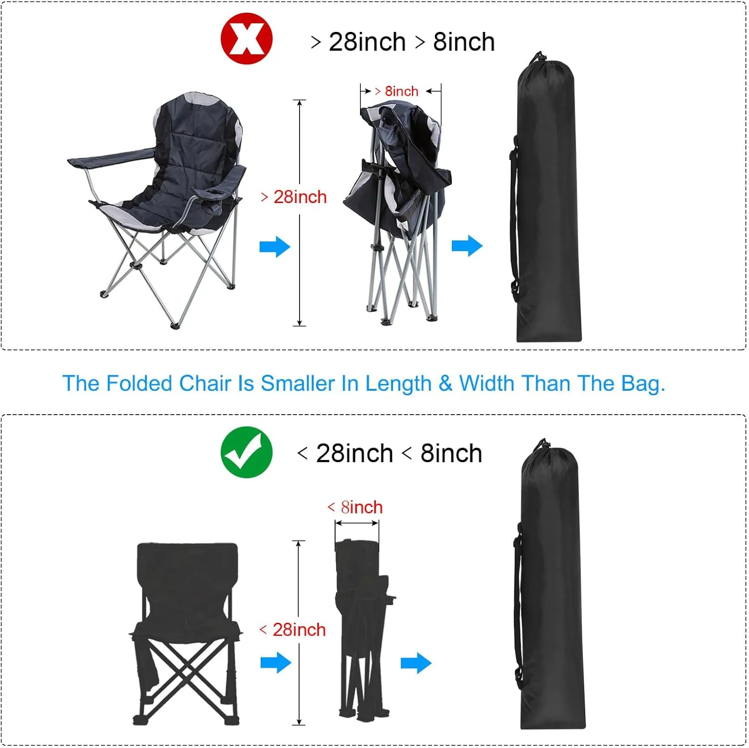 PATIKIL 28x8 Inch Camp Chair Replacement Bag, 2 Pack Nylon Folding Camping Chair Carry Bag Tripod Case Bag with Handle for Outdoor Camping, Black