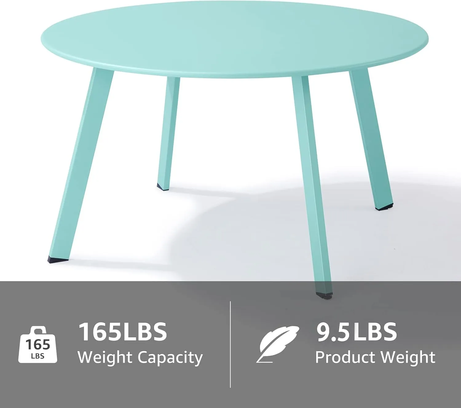Patio Coffee Table, Metal Steel Outdoor Round Table Weather Resistant Anti-Rust Outdoor Table, Green