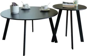 Patio Coffee Table Set of 2, Weather Resistant Outdoor Round End Table, Nesting Tables for Living Room Balcony Office, Black