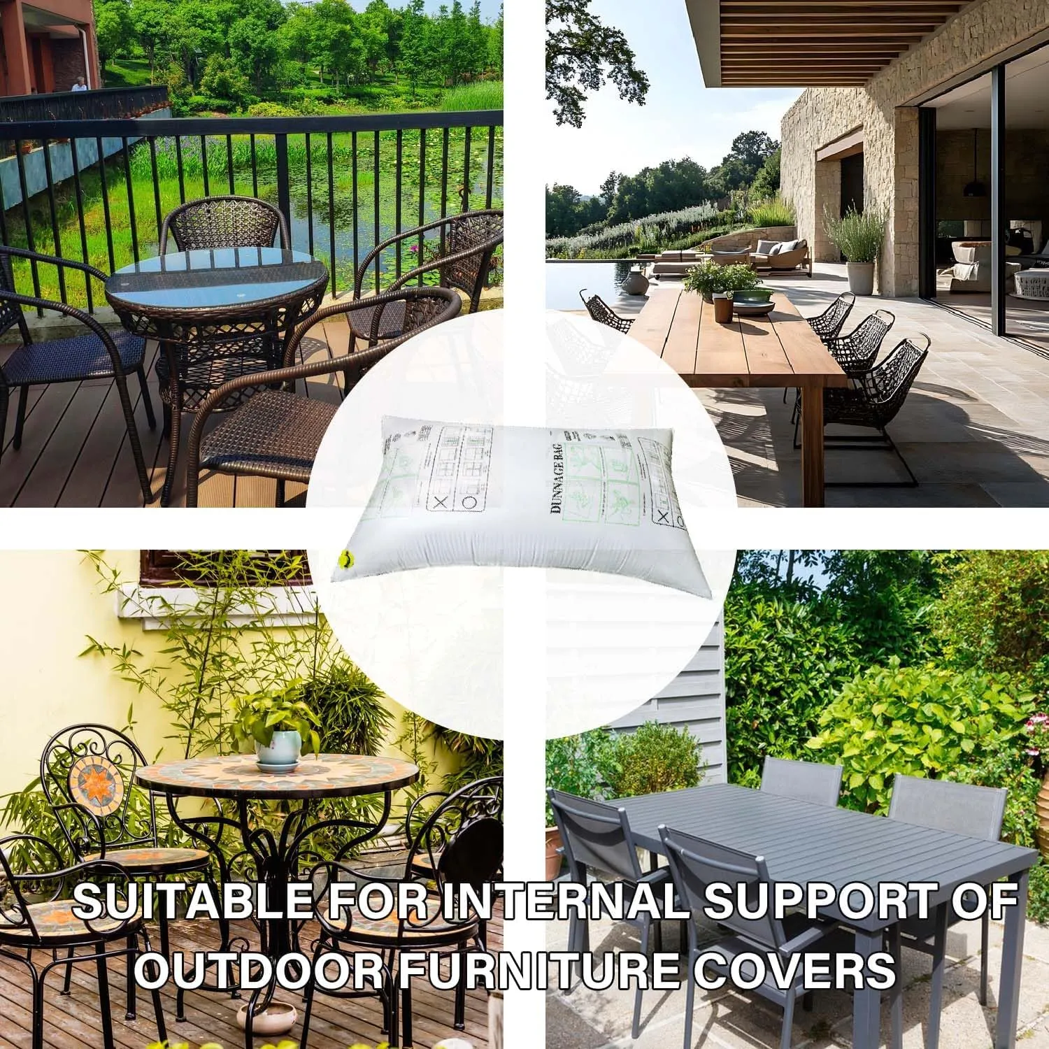 Patio Furniture Cover Air Bag, Rectangle Patio Table Cover Airbag Inflatable Air Pillow Woven Bag Anti-Collision Outdoor Furniture Cover Support Prevents Leaves Water and Snow Pooling (White, 87x39in)