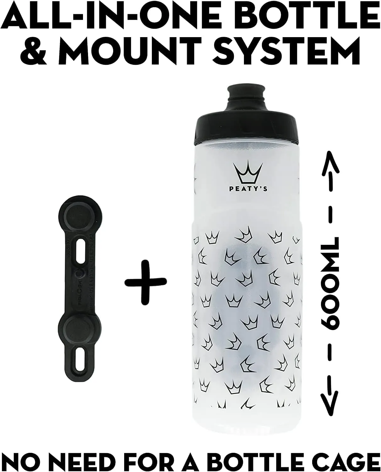 Peaty's Fidlock Lockin Magnetic Bike Water Bottle & Mount, Topo/Smoked, 600 ml/ 20 oz.