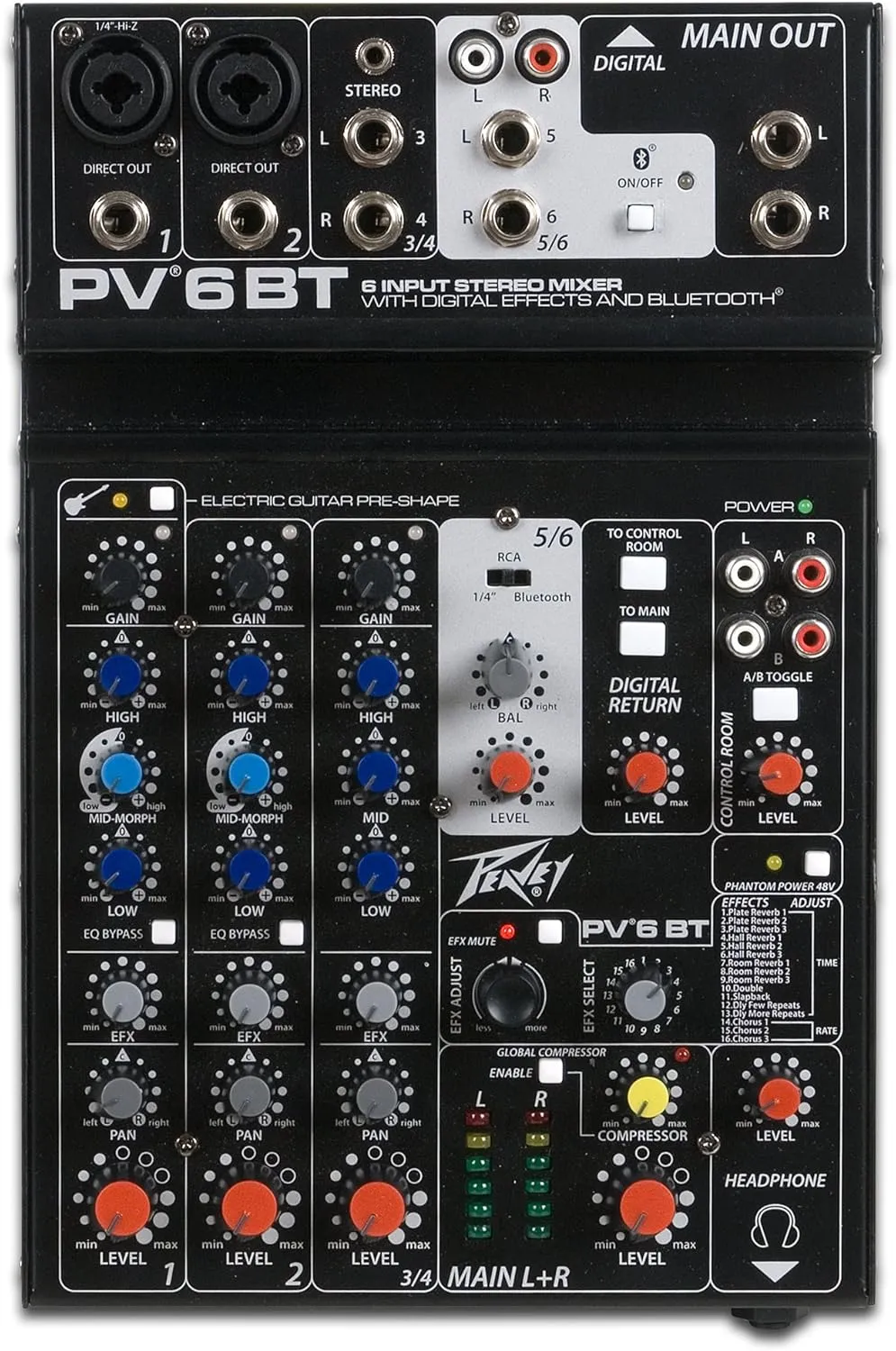 Peavey Pvmxpv 6bt Analog Mixer PV 6 BT