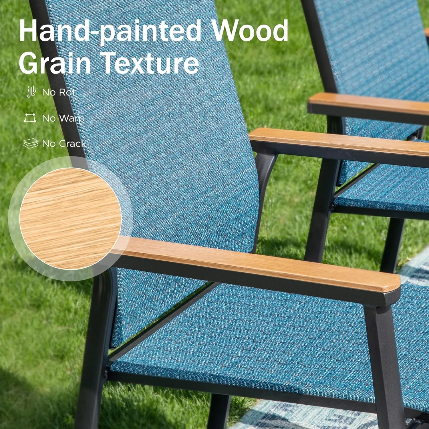 PHI VILLA Outdoor Stackable Dining Chairs Set of 4（Blue,Lightweight Aluminum Frame with Textilene Fabric & Wider Armrest,Easy to Store,Patio Chairs for Garden,Lawn