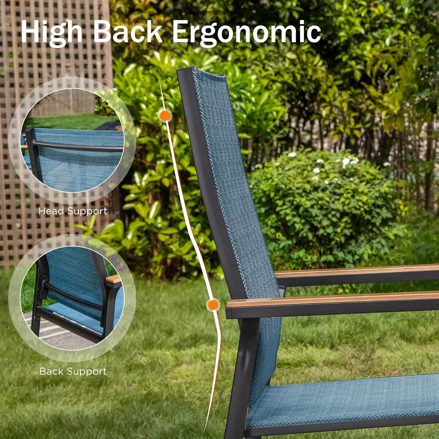 PHI VILLA Outdoor Stackable Dining Chairs Set of 4（Blue,Lightweight Aluminum Frame with Textilene Fabric & Wider Armrest,Easy to Store,Patio Chairs for Garden,Lawn