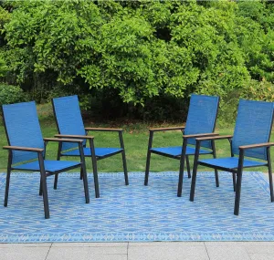 PHI VILLA Outdoor Stackable Dining Chairs Set of 4（Blue,Lightweight Aluminum Frame with Textilene Fabric & Wider Armrest,Easy to Store,Patio Chairs for Garden,Lawn