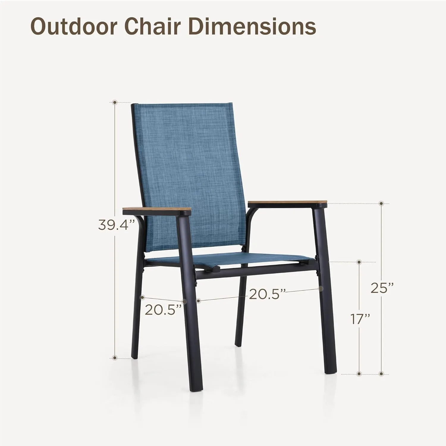 PHI VILLA Outdoor Stackable Dining Chairs Set of 4（Blue,Lightweight Aluminum Frame with Textilene Fabric & Wider Armrest,Easy to Store,Patio Chairs for Garden,Lawn