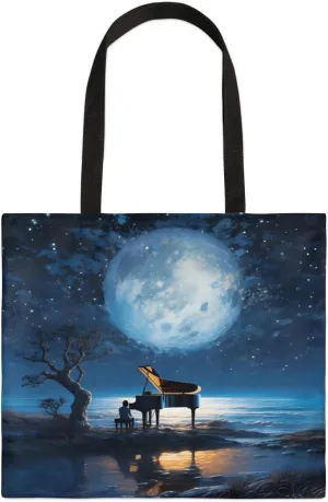 Pianist In The Night Canvas Tote Bag for Women Men Stylish Tote Handbag Shoulder Bag Reusable Grocery Bag Shopping Cloth Bag with Handles Portable Gift Bag （19.5"x17.9"）