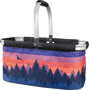 Picnic Basket for Camping - Collapsable Picnic Basket for Picnics, Grocery, & Festivals - Sturdy Food Picnic Basket with Zipper Pocket & Built-in Clip - 16” x 17” Scenic Sunset Basket, Camp Casual