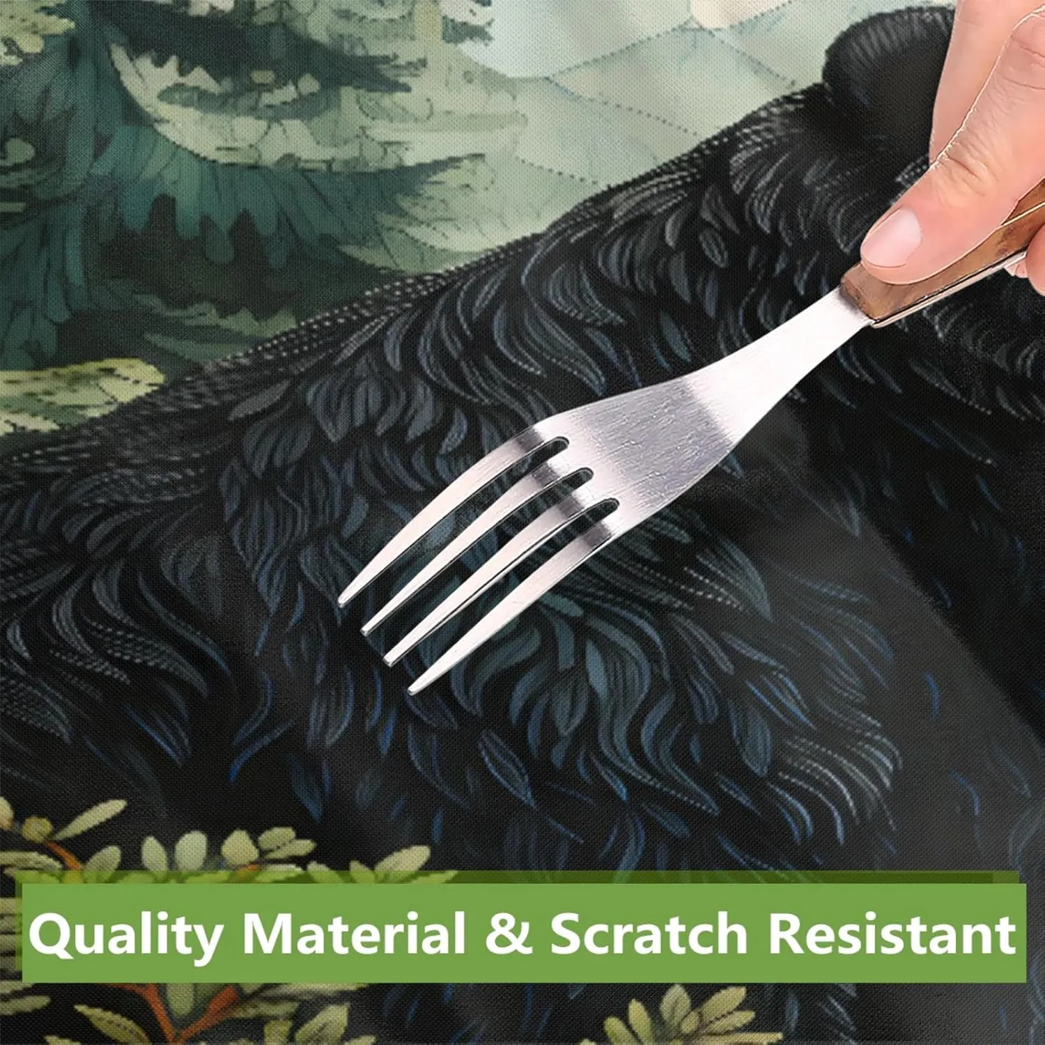 Picnic Table Cover with Bench Covers, Black Bear Forest Wild Animals Fitted Camping Tablecloth with Elastic Edges, Outdoor Waterproof Rectangle Table Cloth, 72x30 Inch 3 Pcs Set