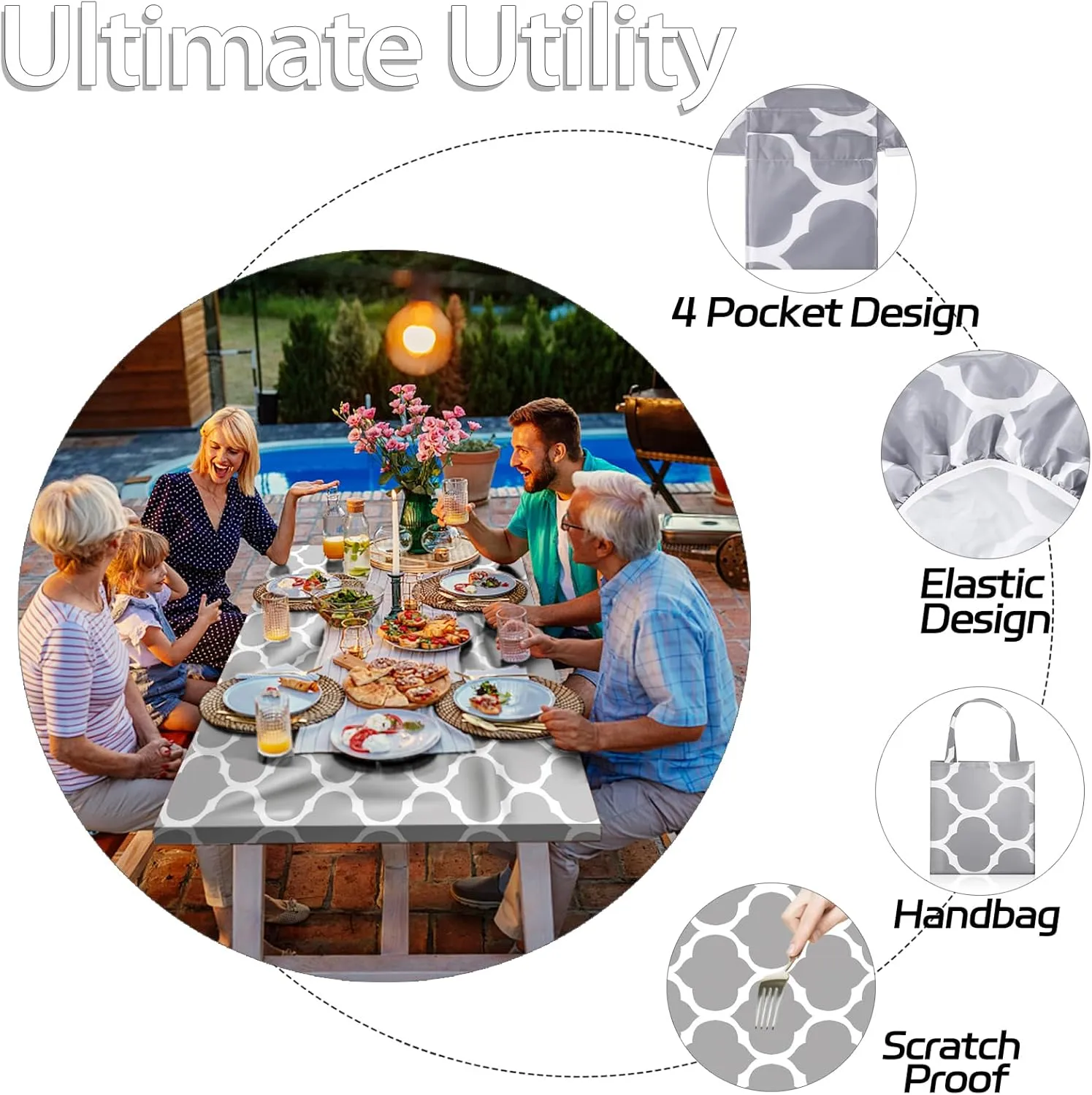 Picnic Table Cover with Bench Covers Elastic Camping Tablecloth Fitted Waterproof Table Cloths for 8 Foot Rectangle Tables Travel Essentials Outdoor RV Accessories Gifts for Travel Trailers
