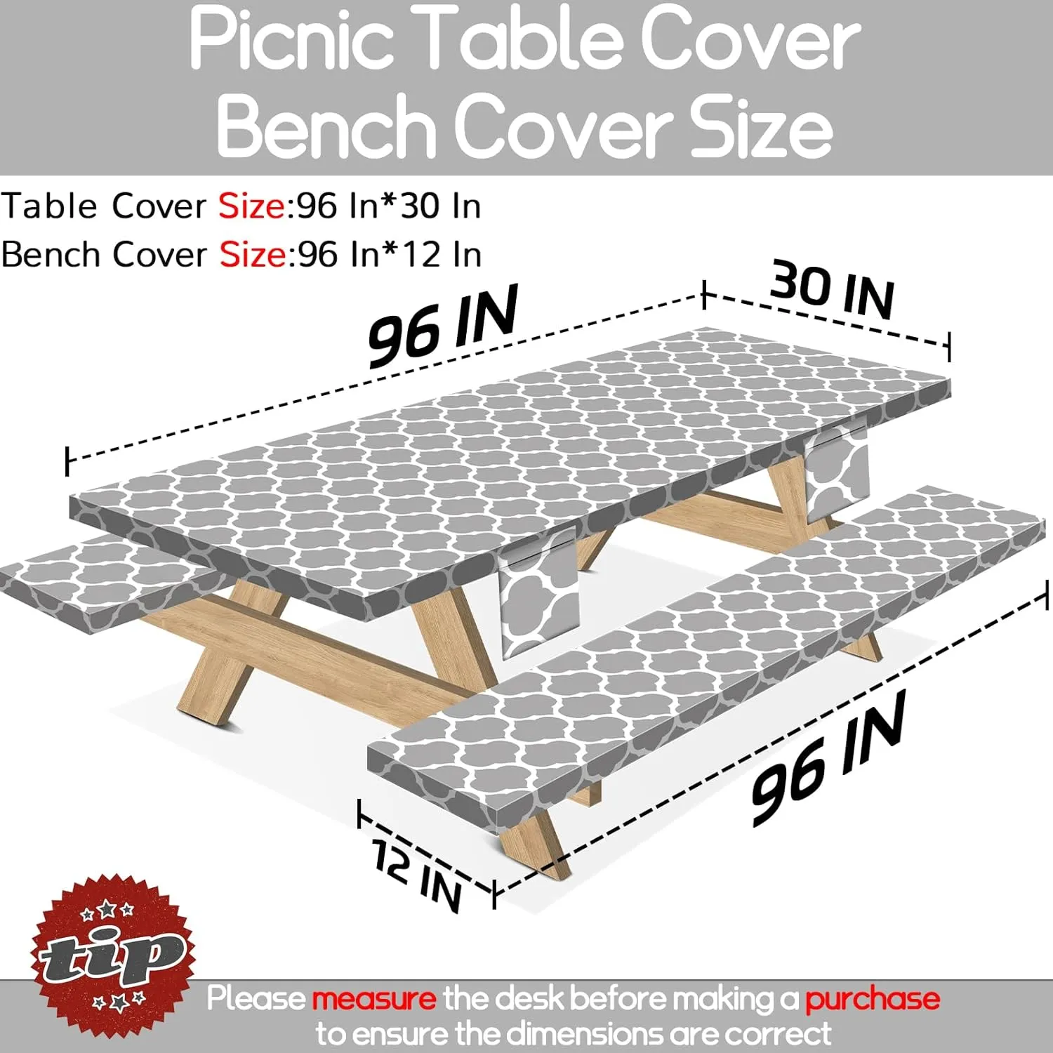 Picnic Table Cover with Bench Covers Elastic Camping Tablecloth Fitted Waterproof Table Cloths for 8 Foot Rectangle Tables Travel Essentials Outdoor RV Accessories Gifts for Travel Trailers