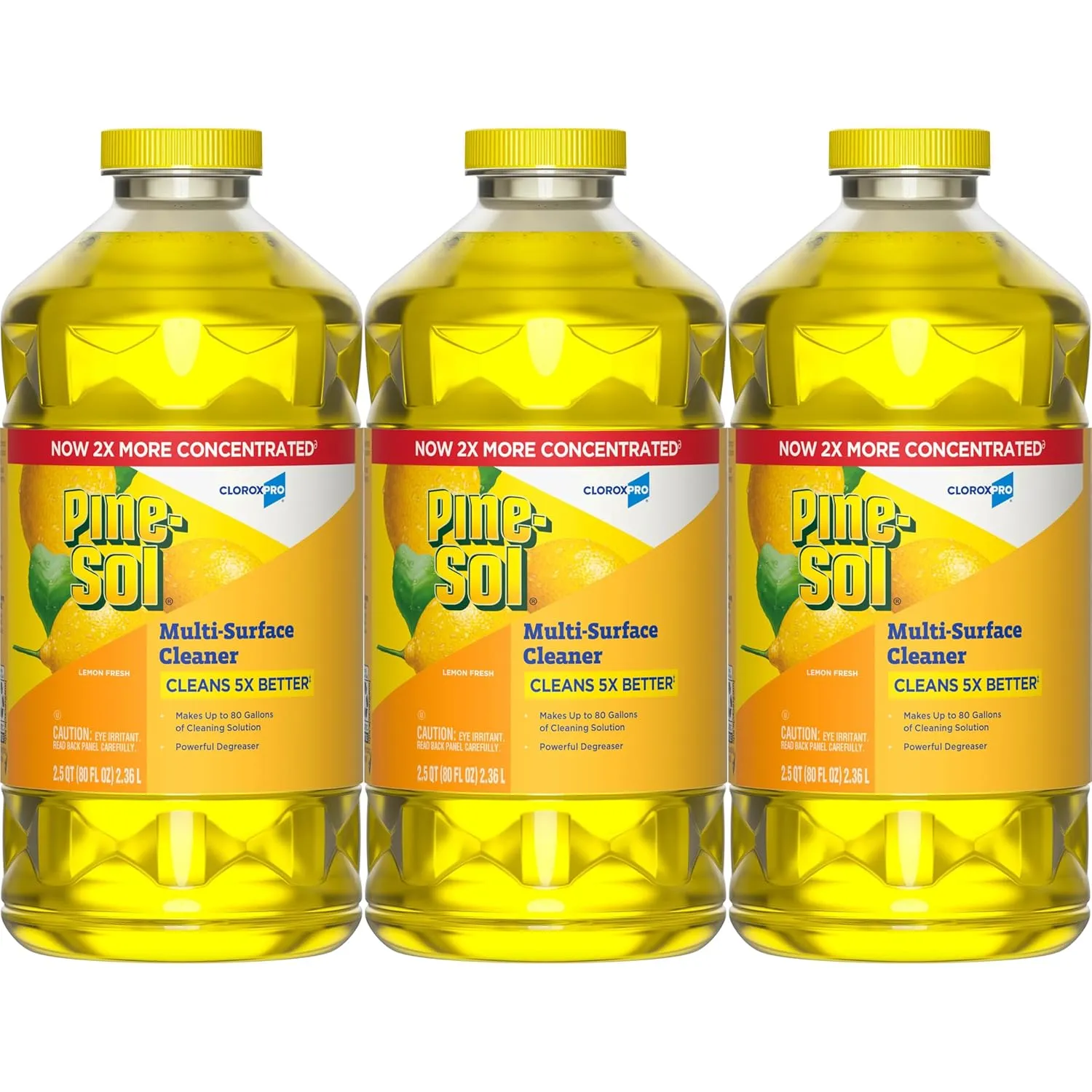 Pine-Sol Multi-Surface Cleaner, CloroxPro, 2x Concentrated Formula, All-Purpose Cleaner, Lemon Fresh, 80 Fl Oz, Pack of 3