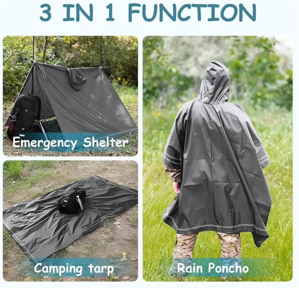 Plus Size Rain Poncho with Hood and Reflective Stripes, Big and Tall Rain Poncho, Ideal as Rain Ponchos for Adults