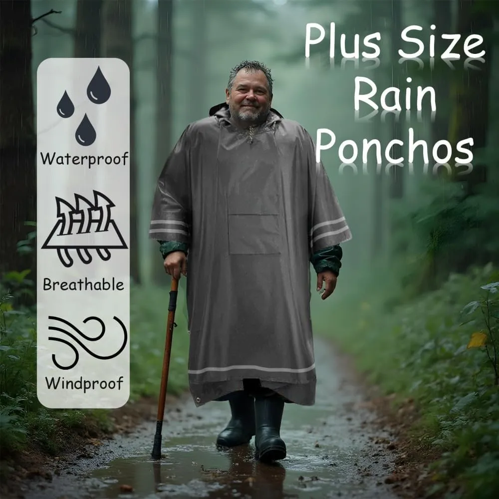 Plus Size Rain Poncho with Hood and Reflective Stripes, Big and Tall Rain Poncho, Ideal as Rain Ponchos for Adults