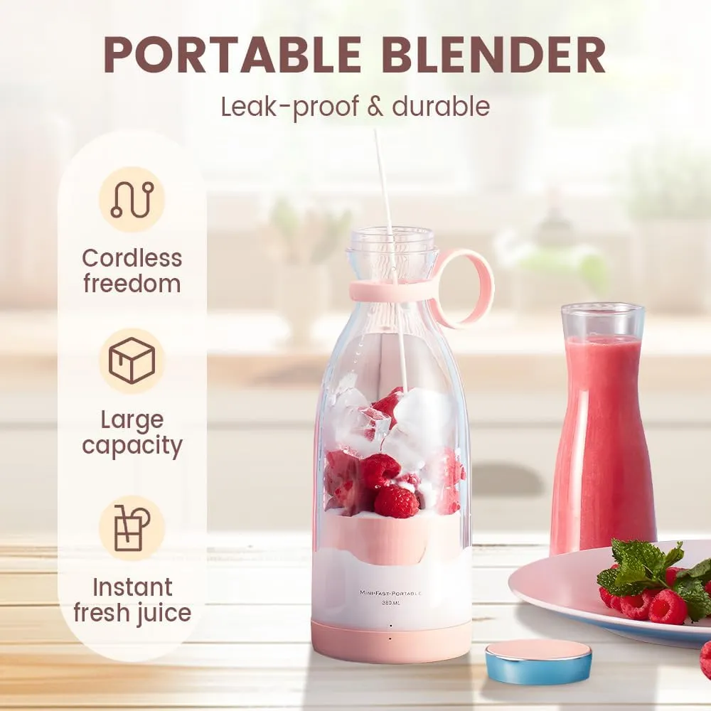 Portable Blender for Fresh Juice, 2025 New Portable Blender for Shakes and Smoothies with Travel Cup and Lid, Durable Stainless Steel Blades for Juice Blending Performance, Personal Mixer (White)