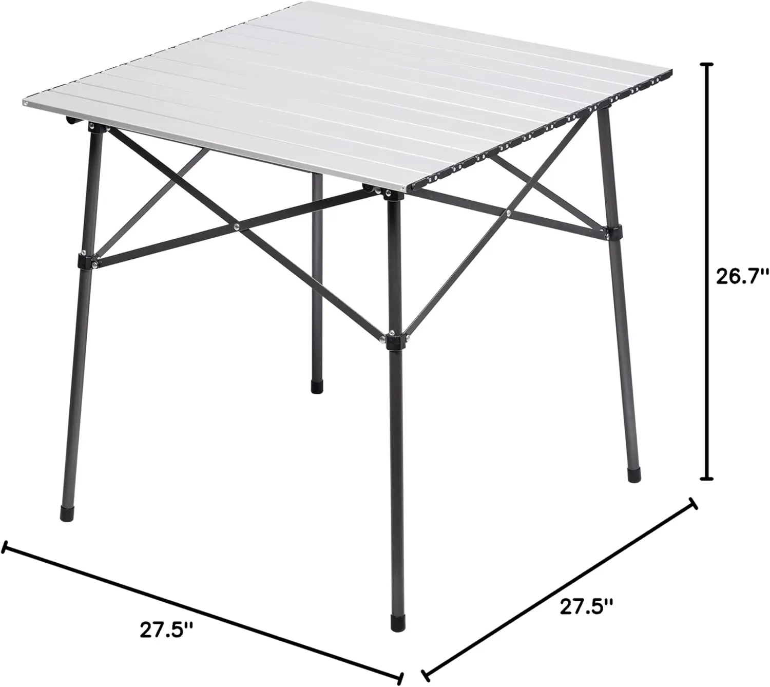 PORTAL Lightweight Aluminum Folding Square Table Roll Up Top 4 People Compact Table with Carry Bag for Camping, Picnic, Backyards, BBQ, Silver