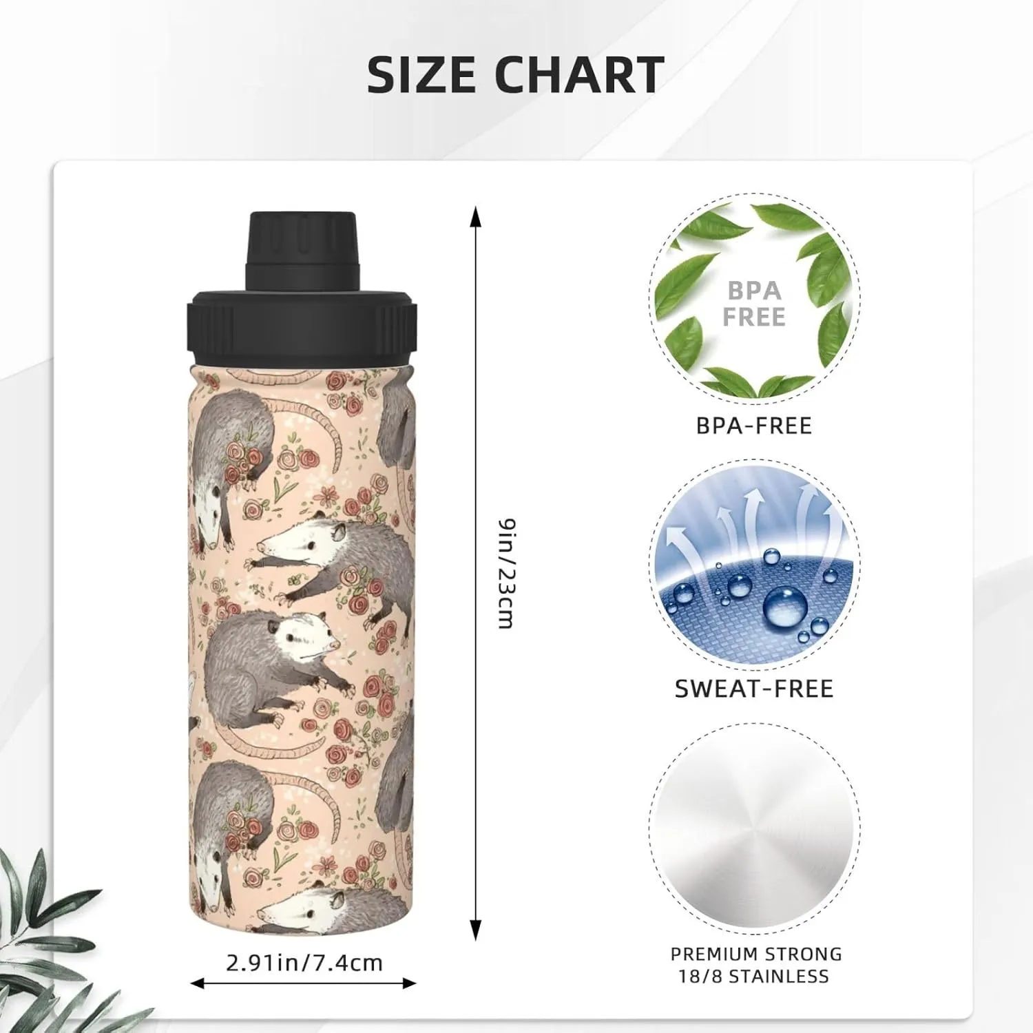 Possum Gifts Thermos Possum Water Bottle 18 Oz Stainless Steel Stainless Steel Vacuum Insulated Bottle Leak Proof Cup For Hot Or Cold Drinks