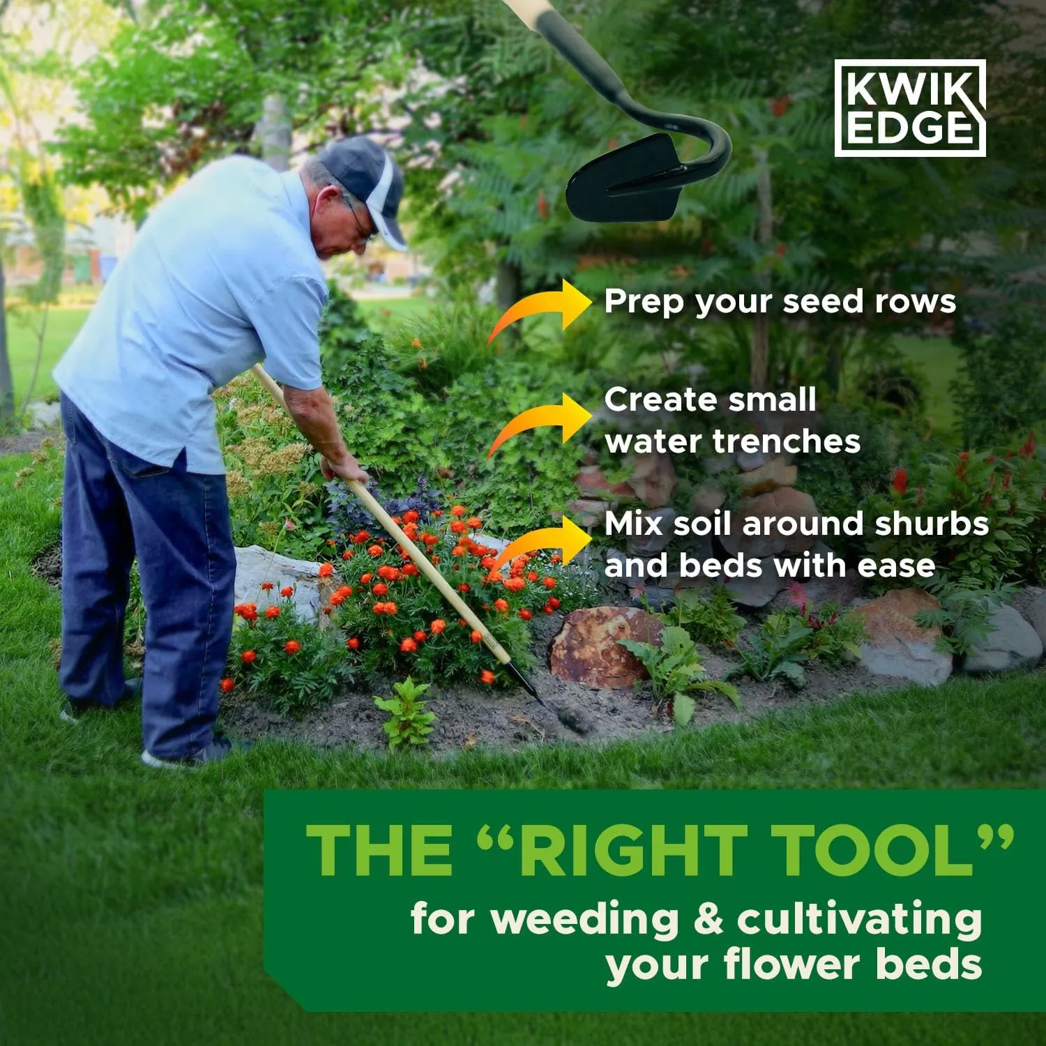 Precise Garden Weeder Tool - Garden Cultivator Long Handle Weeder for Tight Spaces, Weed Tool, Soil Cultivators for Gardening, Hand Weeding Tools Gardening, Lawn Cultivator for Grass - KWIK EDGE Mini