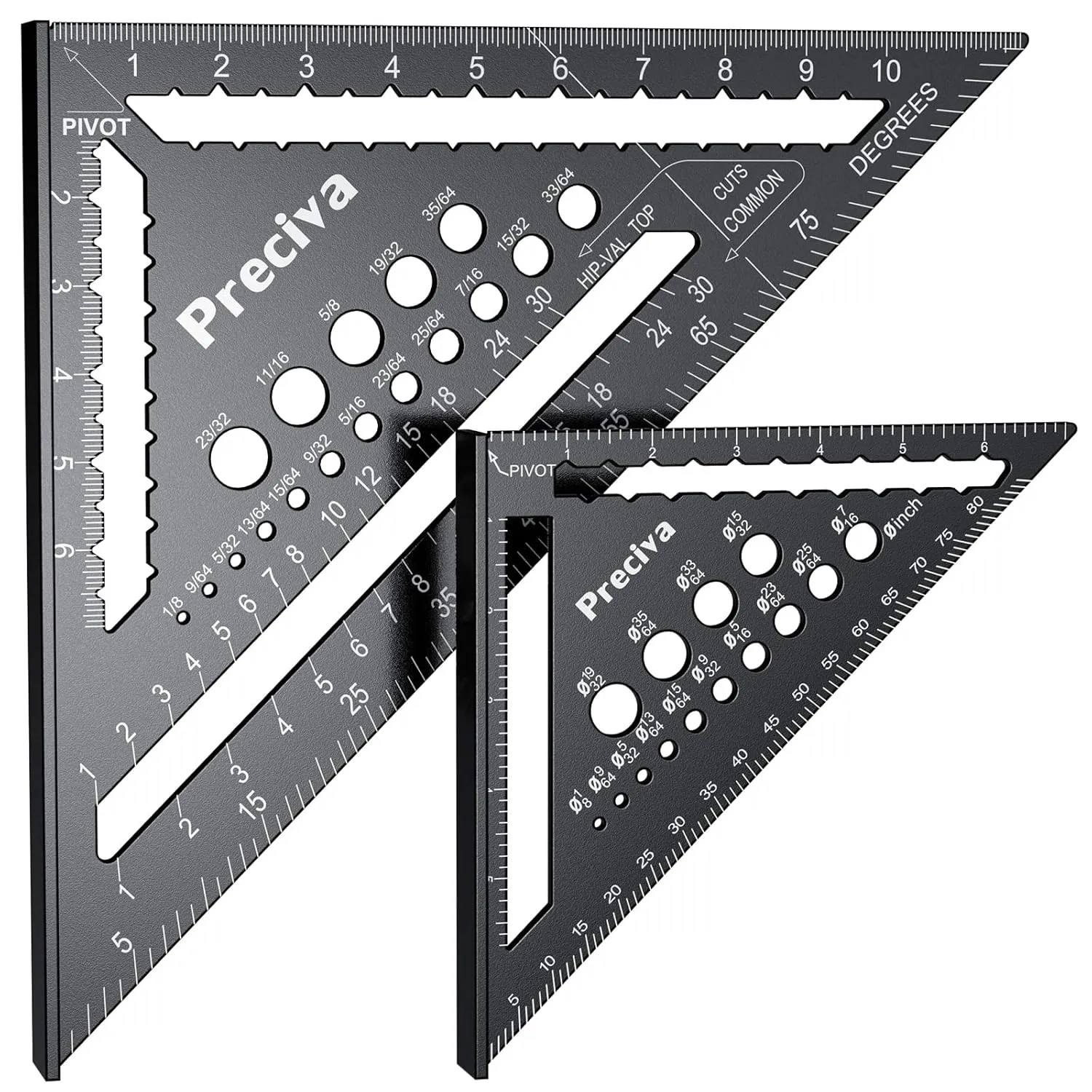 Preciva Carpenter Square Set, 12 inch (1/16" Scale) and 7 inch Rafter Square Aluminum Alloy, Multi-Purpose Carpenter Tool Measuring Layout Tool for Woodworking and Carpentry