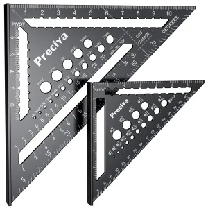 Preciva Carpenter Square Set, 12 inch (1/16" Scale) and 7 inch Rafter Square Aluminum Alloy, Multi-Purpose Carpenter Tool Measuring Layout Tool for Woodworking and Carpentry