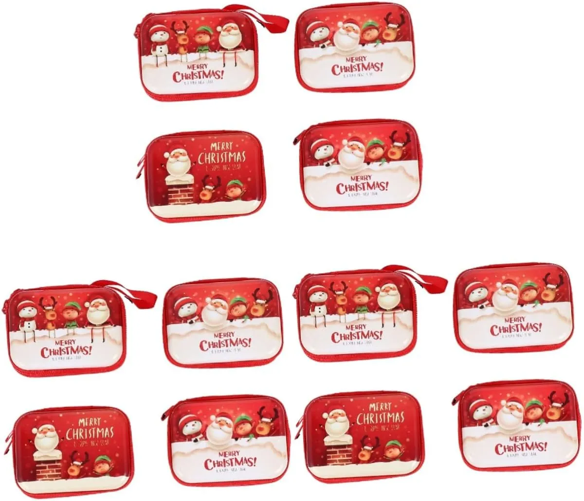 PRETYZOOM 12 Pcs Christmas Tin Box Coin Storage Pouch Portable Storage Bag Christmas Coin Bag Holiday Small Wallet Christmas Coin Purse Holiday Candy Bag Child Zipper Iron Earphone Bag