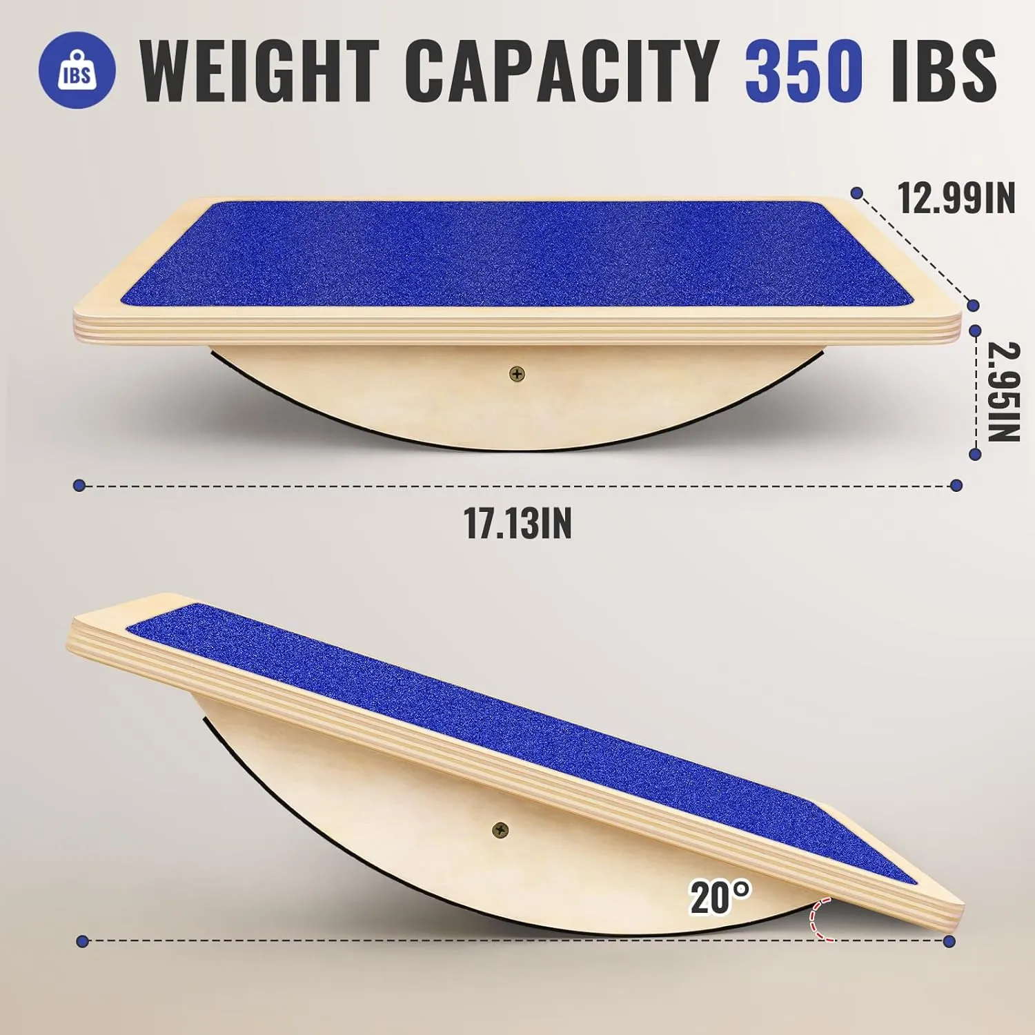 Professional Balance Board for Adults - Anti-Slip 350LBS Wobble Board for Physical Therapy, Standing Desk, Core Strength - Wooden Rocker Board