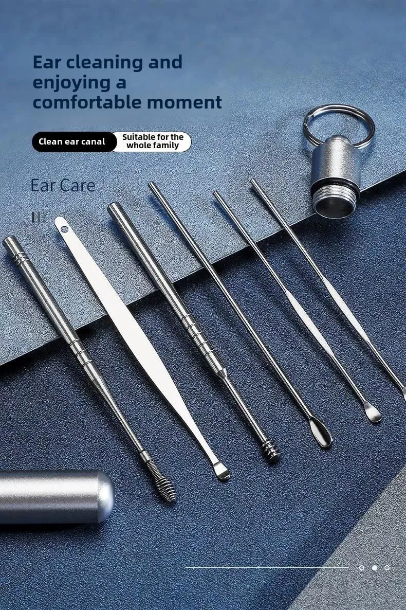 Professional Ear Cleaning Kit, 6-Piece Stainless Steel Set with Storage Case, Multi-Tool Ear Pick and Massage Tools